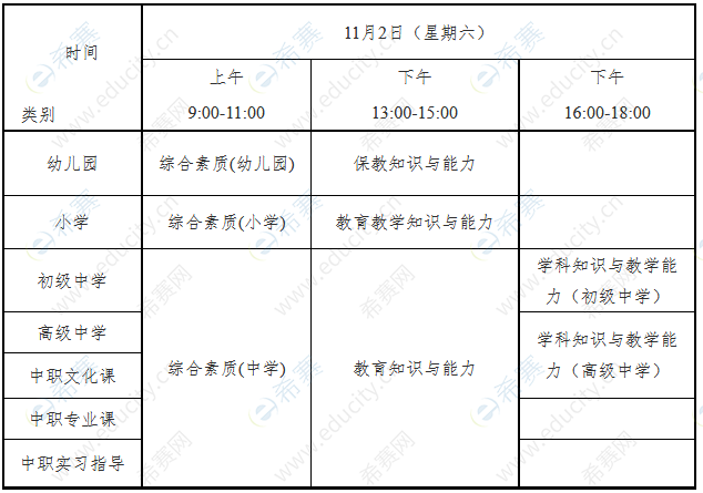 2019年下半年湖南教师资格考试时间