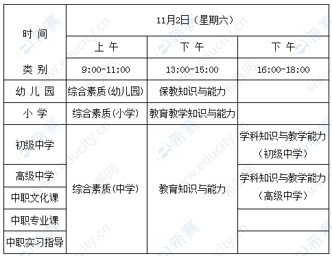 2019年下半年北京教师资格考试时间