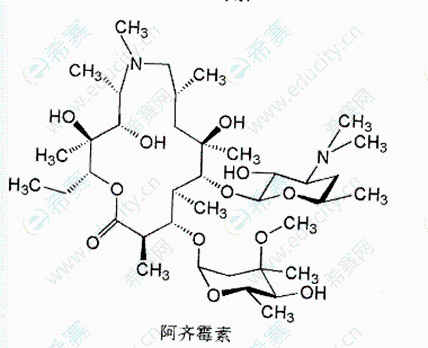 「结构」阿奇霉素,来自大环内酯类抗菌药物家族.相关知识点如下