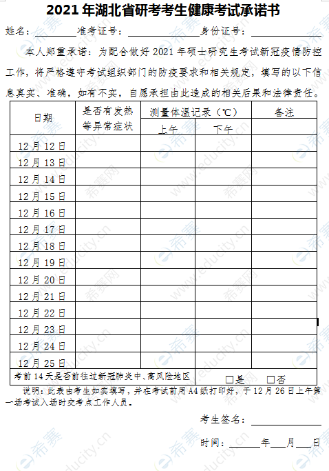 2021年湖北省研考考生健康考試承諾書.png