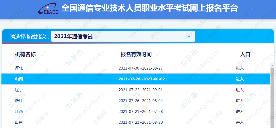 2021年山西通信工程师报名时间