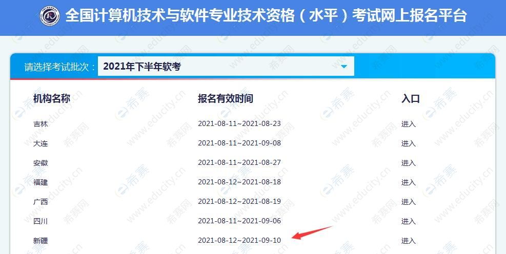 2021下半年新疆软考报名时间