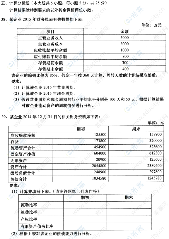 2015年4月自考00161財(cái)務(wù)報(bào)表分析(一)真題試卷