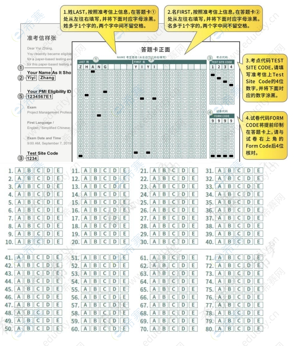 PMP<sup>®</sup>答题卡模板样子